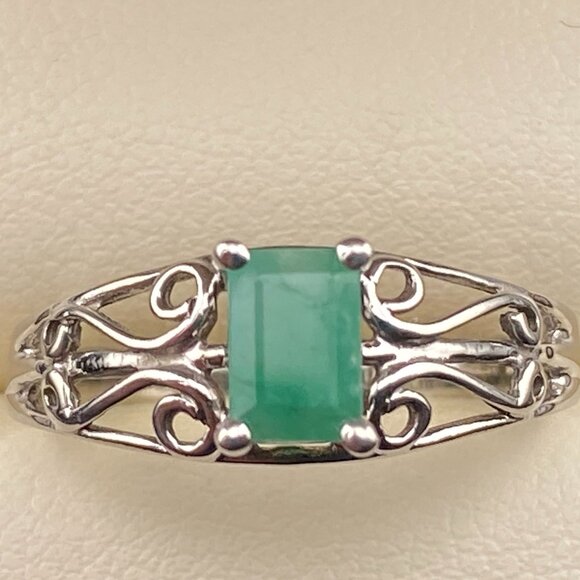 Vtg. CID CLYDE DUNEIER 10K White Gold & 0.5 Ct. Natural Emerald Ring Sz. 7.5 - Picture 3 of 16